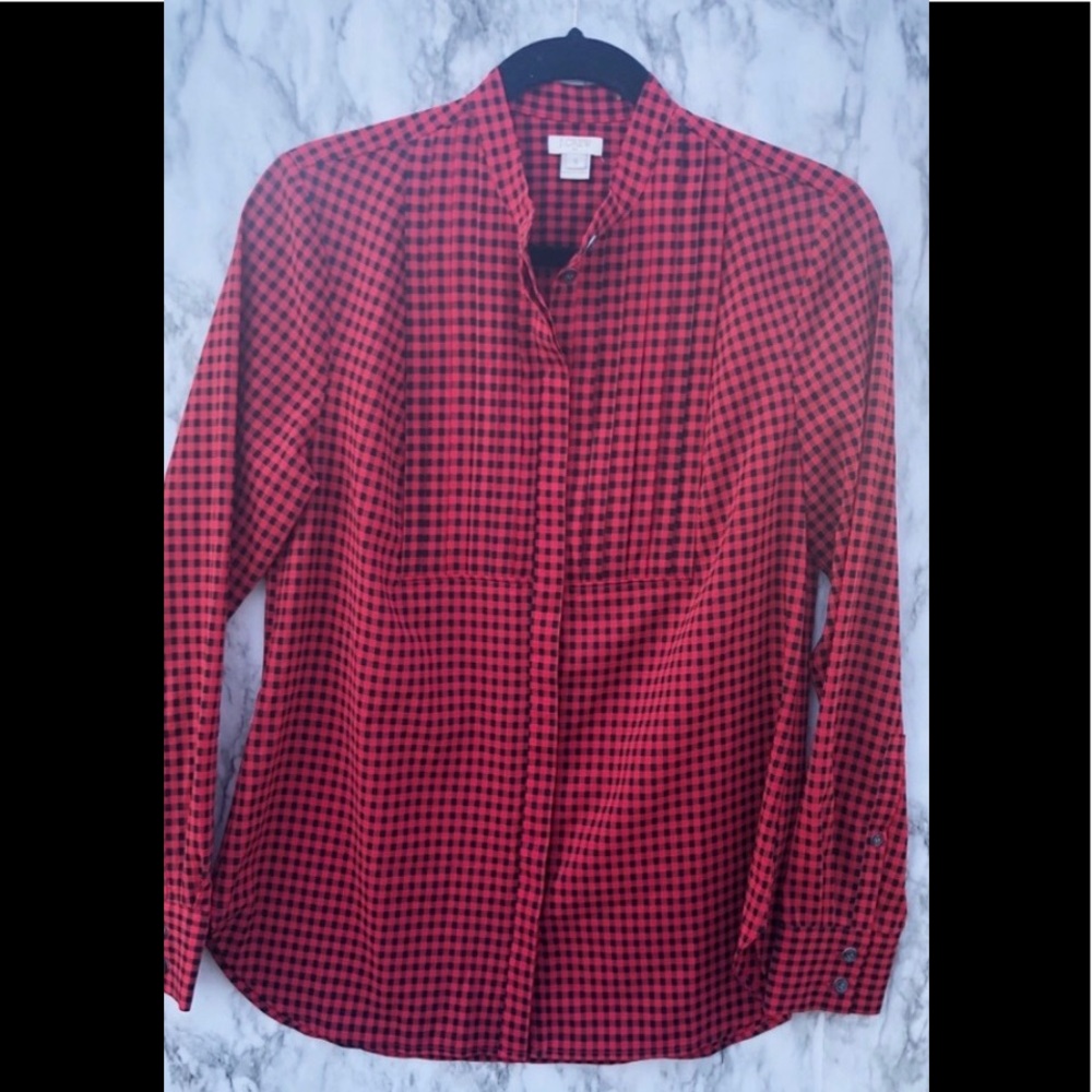 J.Crew Buffalo Check Top In red and black